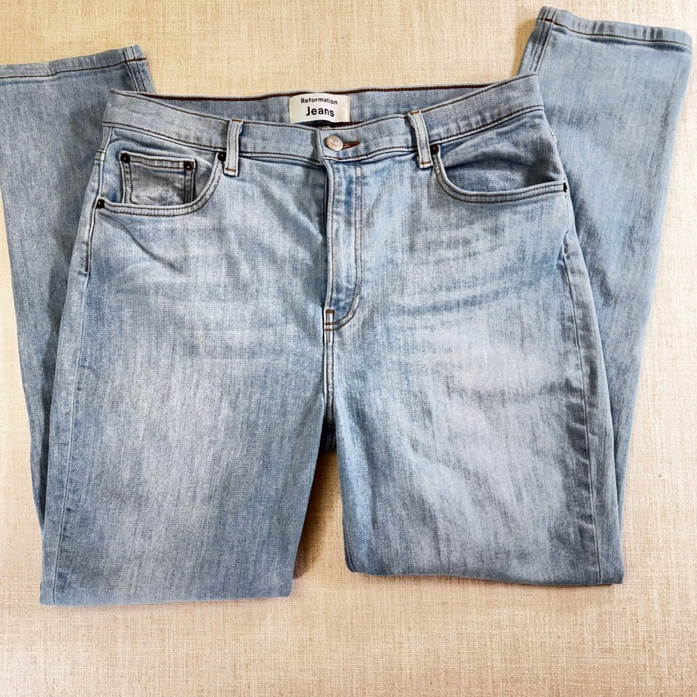 Reformation Jeans High & Skinny Amalfi Wash Light Blue Denim Pants Size 31